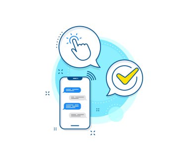 Burayı imzalayın. Telefon mesajları kompleks simgesi. Nokta çizgisi simgesi. Teknoloji sembolüne dokun. Haberci sohbet ekranı afişi. Nokta işareti. Vektör