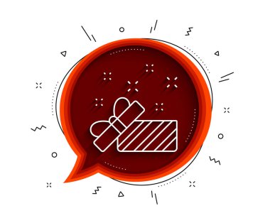 Hediye kutusu açık çizgi simgesi. Gölgeli sohbet balonu. Noel ya da yeni yıl tabelası. Sürpriz sembolü. İnce çizgi simgesi. Vektör