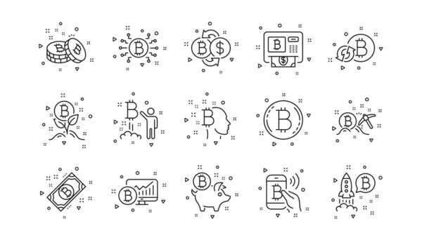 Blockchain Criptografia Ico Criptomoeda Ícones Linha Bitcoin Conjunto Ícones Lineares —  Vetores de Stock