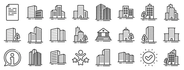 Banco Hotel Juzgado Iconos Línea Edificios Ciudad Bienes Raíces Iconos — Vector de stock