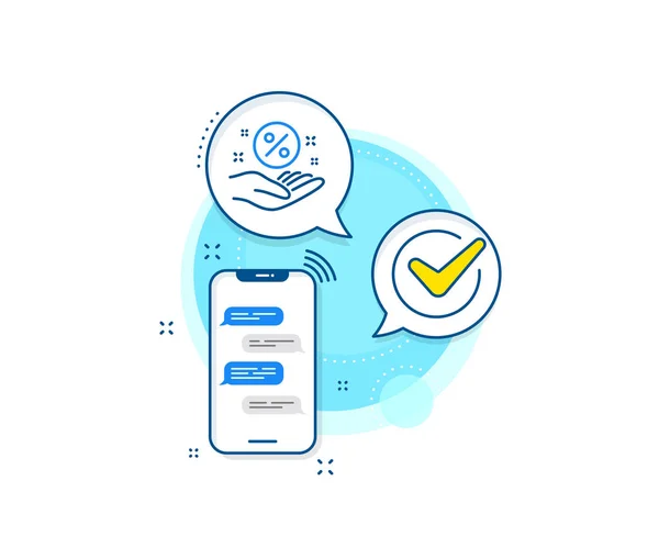 Kortingsbord Telefoonberichten Complex Pictogram Lening Procent Lijn Icoon Kredietpercentagesymbool Berichtgever — Stockvector