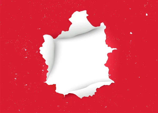 Zerrissenes Papier Realistisch Ragged Loch Zerrissenem Papier Auf Rotem Hintergrund — Stockvektor