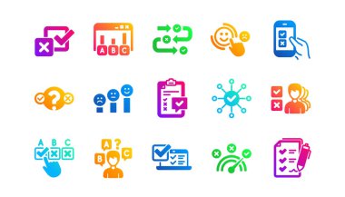 Fikir, müşteri memnuniyeti ve geri bildirim sonuçları. Anket ya da Rapor simgeleri. Klasik simge seti deneniyor. Gradyan desenler. Kalite işaretleri ayarlandı. Vektör