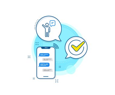 İşletme yönetim tabelası. Telefon mesajları kompleks simgesi. Ajan Konuşma Hattı ikonu. Konuşma balonu sembolü. Haberci sohbet ekranı afişi. Ajan işareti. Vektör