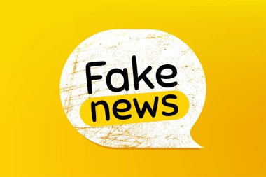 Sahte haber sembolü. Grunge konuşma balonlu pankart. Medya gazetesi yazısı. Günlük bilgiler. Çizikli sohbet balonu. Sahte haber tanıtım mesajı. Vektör