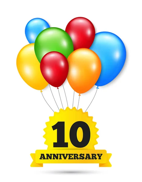 Anos Aniversário Bando Balões Dez Anos Celebrar Ícone Balões Coloridos —  Vetores de Stock