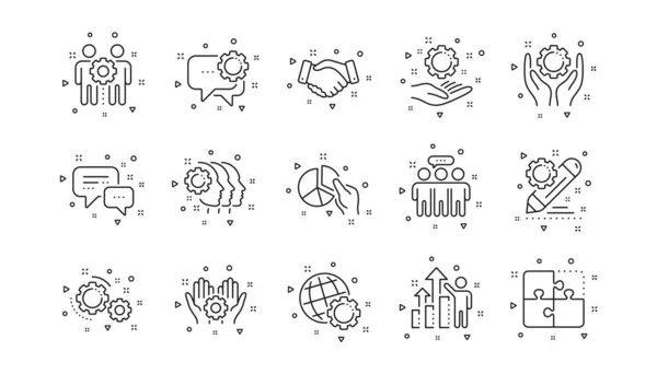 Estratégia Negócios Aperto Mão Colaboração Pessoas Funcionários Beneficiam Ícones Linha — Vetor de Stock