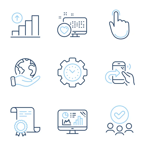 Share Call Heart Und Graph Diagramm Liniensymbole Gesetzt Diplom Zertifikat — Stockvektor