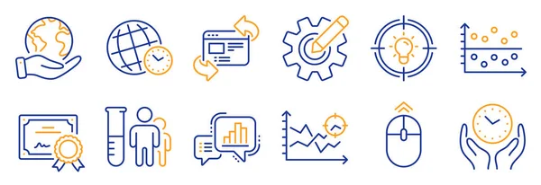 Set Science Icons Graph Chart Idea Certificate Planet Seo Analysis — Stock Vector