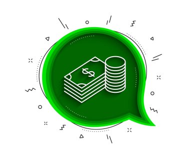 Nakit para çizgisi ikonu. Gölgeli sohbet balonu. Bankacılık işareti. Dolar ya da Usd sembolü. İnce çizgi tasarruf ikonu. Vektör