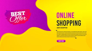 En iyi teklif rozeti. İndirimli pankart şablonu. İndirimli afiş şekli. İndirim kuponu ikonu. Özel teklifli yaratıcı konuşma balonu. Online alışveriş konsepti, tırnak içinde ve düğmeli. Vektör