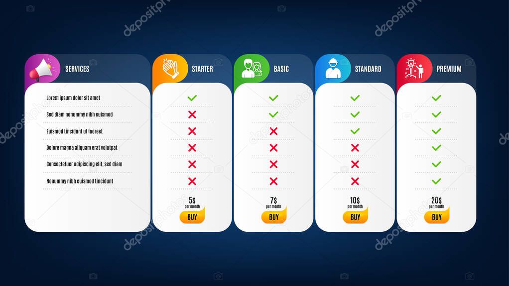 Creative idea, Teamwork and Clapping hands icons simple set. Price list, pricing table. Engineer sign. Startup, Man with woman, Clap. Worker profile. People set. Vector