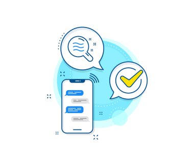 Büyüteç işaretini ara. Telefon mesajları kompleks simgesi. Cilt durumu simgesi. Haberci sohbet ekranı afişi. Cilt durumu işareti. Vektör