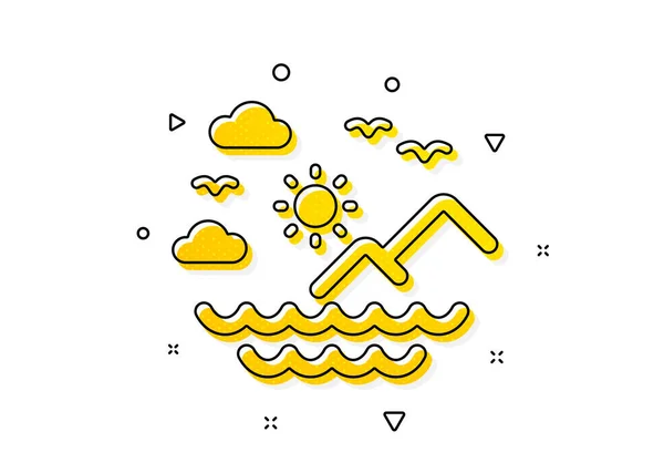 Солнце Облака Волны Знак Икона Морских Гор Символ Летних Каникул — стоковый вектор