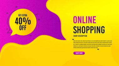 Kabarcıktan% 40 indirim al. İndirimli pankart şablonu. İndirimli afiş şekli. Satış rozeti ikonu. Özel teklifli yaratıcı konuşma balonu. Online alışveriş konsepti, tırnak içinde ve düğmeli. Vektör