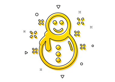 Yeni yıl tabelası. Noel Kardan Adam ikonu. Kış bayramı sembolü. Sarı daireler şeklinde. Klasik kardan adam ikonu. Geometrik elementler. Vektör