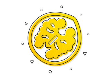 Lezzetli tabela. Ceviz ikonu. Vejetaryen gıda sembolü. Sarı daireler şeklinde. Klasik ceviz ikonu. Geometrik elementler. Vektör