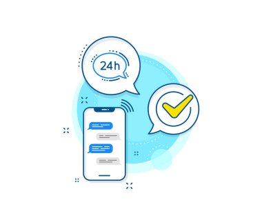 Destek kodunu ara. Telefon mesajları kompleks simgesi. 24 saatlik servis hattı simgesi. Geri bildirim sohbet sembolü. Haberci sohbet ekranı afişi. 24 saat servis işareti. Vektör