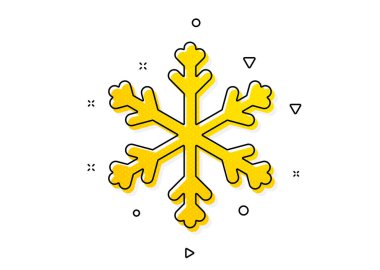 Kış tabelası. Kar hava tahmini ikonu. Havalandırma sembolü. Sarı daireler şeklinde. Klasik kar tanesi ikonu. Geometrik elementler. Vektör
