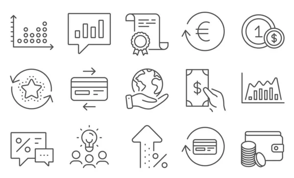 Conjunto Iconos Finanzas Tales Como Gráfico Infografía Monedas Usd Diploma — Vector de stock