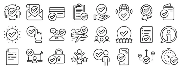 Interviewed Accepted Document Right Choice Approve Line Icons Quality Check — Stock Vector