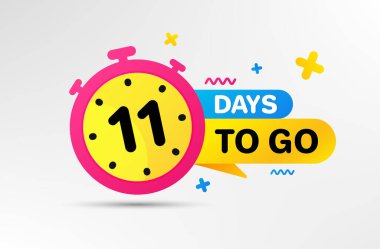 11 gün kaldı ikon. Geri sayım başladı, zaman ayarlı. İmzalamak için 11 gün. Satış duyurusu afişi. Promosyon teklifi için sayım zamanı. Geri sayım zamanlayıcısı. Vektör