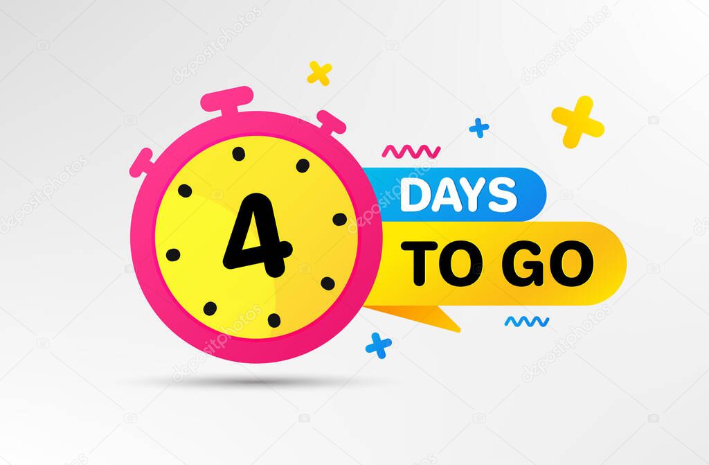 Four days left icon. Countdown left days banner with timer. 4 days to go sign. Sale announcement banner. Count time for promotional offer. Promotion countdown timer. Vector