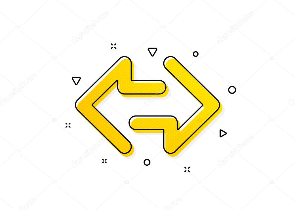 Communication Arrowheads symbol. Sync arrows icon. Navigation pointer sign. Yellow circles pattern. Classic sync icon. Geometric elements. Vector