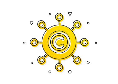 Telif hakkı işareti. Ağ simgesi kopyalanıyor. İçerik ağ sembolü. Sarı daireler şeklinde. Klasik metin yazma ağı simgesi. Geometrik elementler. Vektör