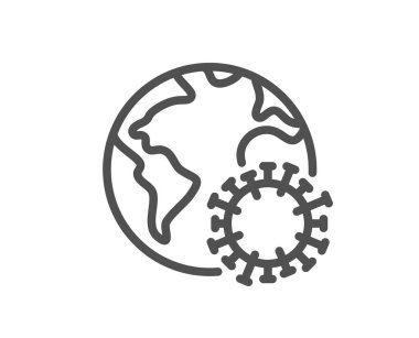 Coronavirus pandemik çizgi ikonu. Covid-19 küresel virüs işareti. Corona virüsü sembolü. Kalite tasarım elemanı. Düzenlenebilir felç. Doğrusal Coronavirus simgesi. Vektör