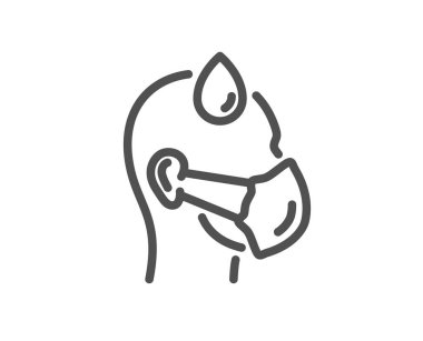 Tıbbi maske çizgisi ikonu olan hasta adam. Güvenli solunum maskesi işareti. Coronavirus koruma sembolüyle karşı karşıya. Kalite tasarım elemanı. Düzenlenebilir felç. Doğrusal stil hasta adam ikonu. Vektör