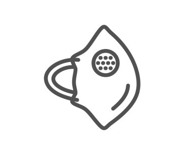 Tıbbi maske N95 çizgi simgesi. Güvenli solunum maskesi işareti. Coronavirus koruma sembolüyle karşı karşıya. Kalite tasarım elemanı. Düzenlenebilir felç. Doğrusal stil tıbbi solunum ikonu. Vektör