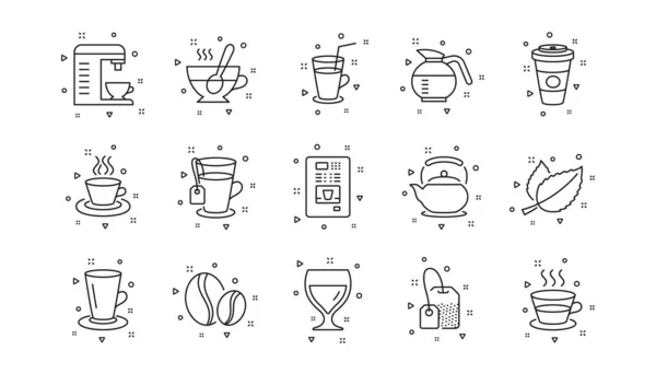 Cappuccino Teekanne Und Kaffeekanne Symbole Der Kaffee Und Teelinie Kaffeebohnen — Stockvektor