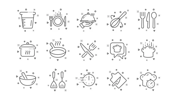 Boiling Time Frying Pan Kitchen Utensils Cooking Line Icons Fork — Stock Vector