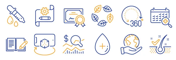 Set Science Icons Check Investment Dandruff Flakes Certificate Planet Oil — Stock Vector