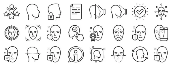 Set Van Facial Biometrische Detectie Scannen Ontgrendelen Systeem Pictogrammen Gezichtsherkenning — Stockvector