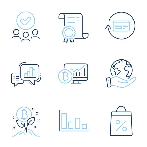 Rückerstattungsprovision Bitcoin Projekt Und Bitcoin Chartlinien Symbole Gesetzt Diplom Zertifikat — Stockvektor