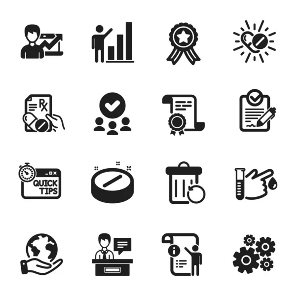 Set Science Icons Rfp Recovery Trash Certificate Approved Group Planet — Stock Vector
