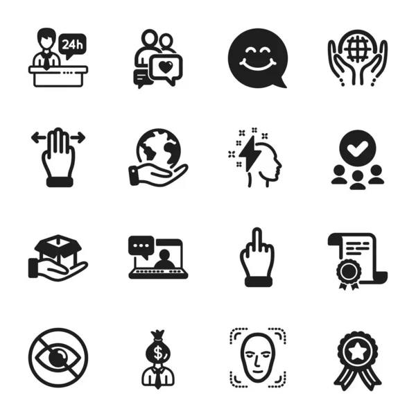 Set People Icons Reception Desk Multitasking Gesture Certificate Approved Group — Stock Vector