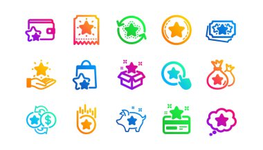 Bonus kartı, Redeem hediyesi ve indirim kuponu tabelası. Sadakat programı simgeleri. Piyango bileti, kazanç ödülü ve kazanan hediye ikonları. Klasik bir set. Gradyan desenler. Kalite işaretleri ayarlandı. Vektör