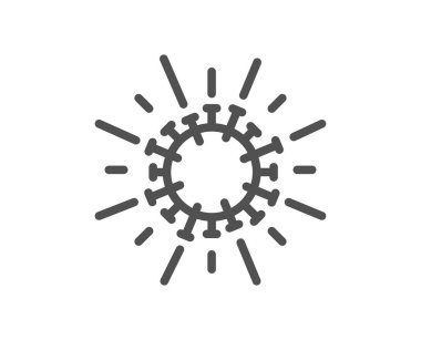 Coronavirus çizgi simgesi. Covid-19 pandemik virüs işareti. Corona virüsü sembolü. Kalite tasarım elemanı. Düzenlenebilir felç. Doğrusal Coronavirus simgesi. Vektör