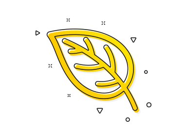 Doğal bitki işareti. Yaprak simgesi. Çevresel bakım sembolü. Sarı daireler şeklinde. Klasik yaprak ikonu. Geometrik elementler. Vektör