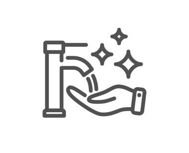 El yıkama çizgisi simgesi. Temizlik tabelası. El yıkama sembolü. Kalite tasarım elemanı. Düzenlenebilir felç. Doğrusal el yıkama ikonu. Vektör