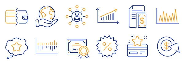 Uppsättning Finans Ikoner Såsom Betalning Kolumn Diagram Certifikat Rädda Planeten — Stock vektor