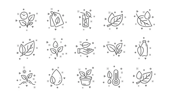Лист Растение Термометр Влажности Иконки Линий Растений Линейный Набор Значков — стоковый вектор