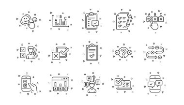 Fikir, müşteri memnuniyeti ve geri bildirim sonuçları. Anket ya da Rapor satırı simgeleri. Doğrusal simge deneniyor. Geometrik elementler. Kalite işaretleri ayarlandı. Vektör