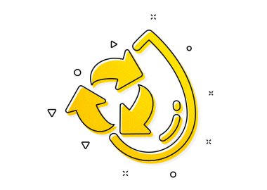 Temiz su işaretini geri dönüştür. Su damlası ikonu. Sıvı sembolü doldur. Sarı daireler şeklinde. Klasik geri dönüşüm su ikonu. Geometrik elementler. Vektör