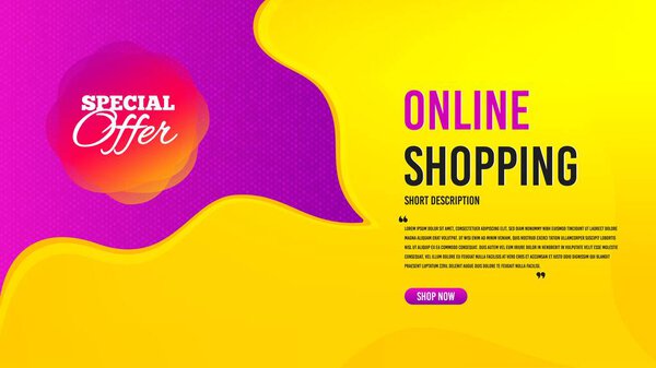 Значок специального предложения. Шаблон баннера со скидкой. Форма баннера со скидкой. Иконка купона на продажу. Креативный речевой пузырь со специальным предложением. Концепция онлайн-покупок с котировками и кнопкой. Вектор