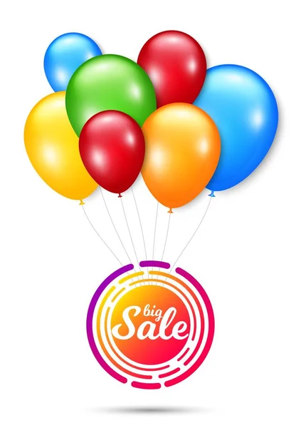 Großer Ausverkauf Ein Bündel Luftballons Mit Abzeichen Discount Banner Form — Stockvektor