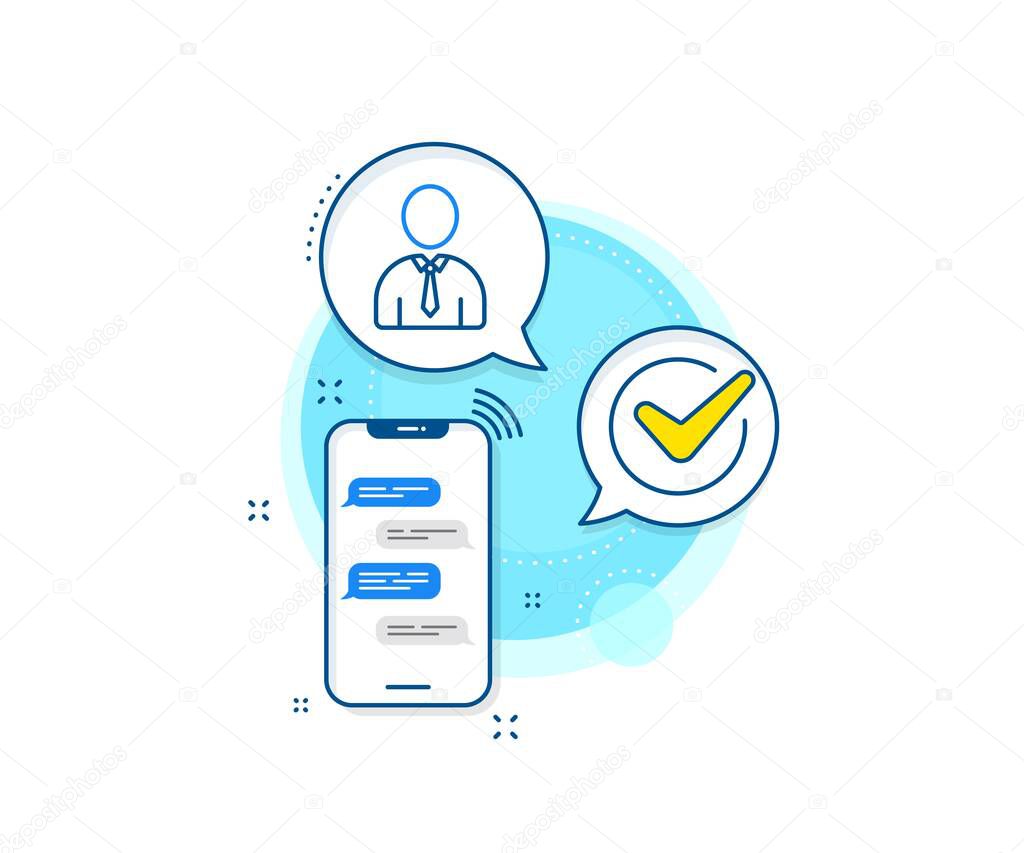 Profile Avatar sign. Phone messages complex icon. User line icon. Businessman Person silhouette symbol. Messenger chat screen banner. Human sign. Vector